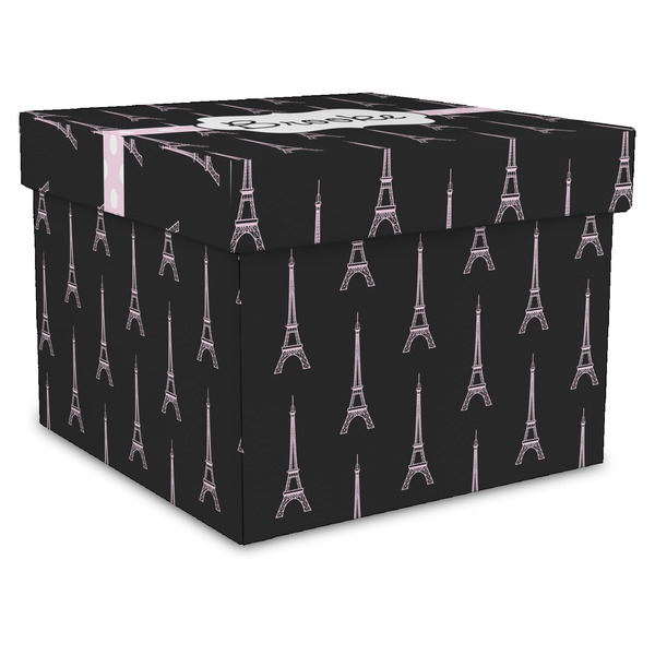 Custom Black Eiffel Tower Gift Box with Lid - Canvas Wrapped - X-Large (Personalized)