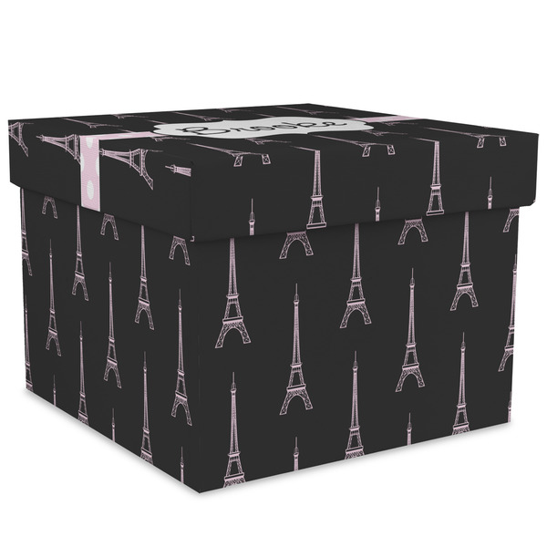 Custom Black Eiffel Tower Gift Box with Lid - Canvas Wrapped - XX-Large (Personalized)