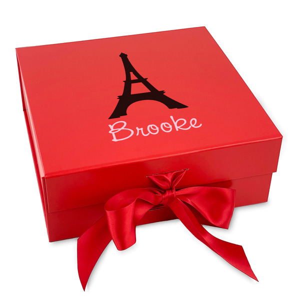 Custom Black Eiffel Tower Gift Box with Magnetic Lid - Red (Personalized)