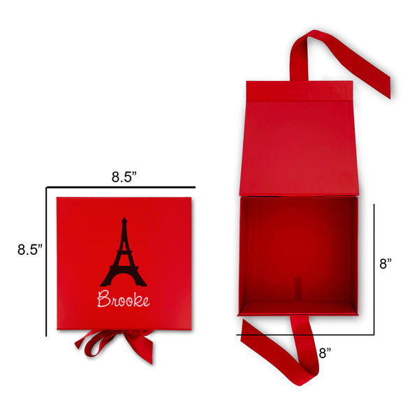 Black Eiffel Tower Gift Boxes with Magnetic Lid - Red - Open & Closed