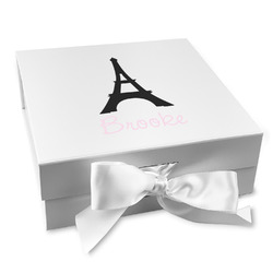 Black Eiffel Tower Gift Box with Magnetic Lid - White (Personalized)