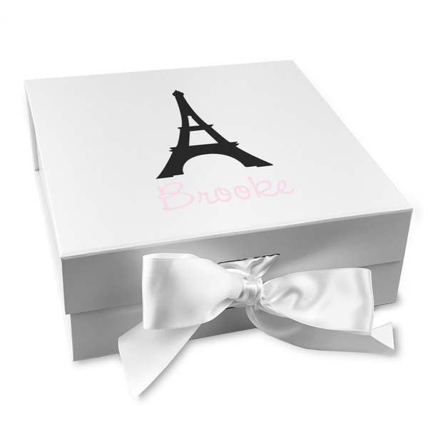 Custom Black Eiffel Tower Gift Box with Magnetic Lid - White (Personalized)