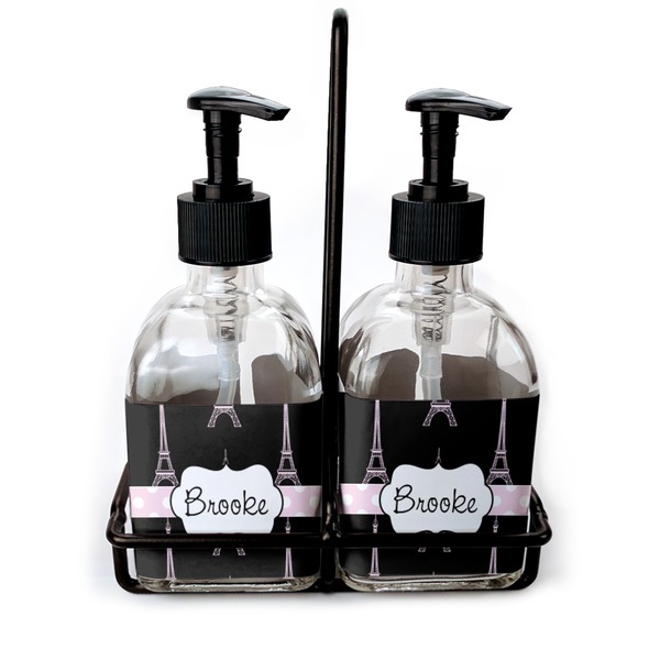 Custom Black Eiffel Tower Glass Soap & Lotion Bottles (Personalized)