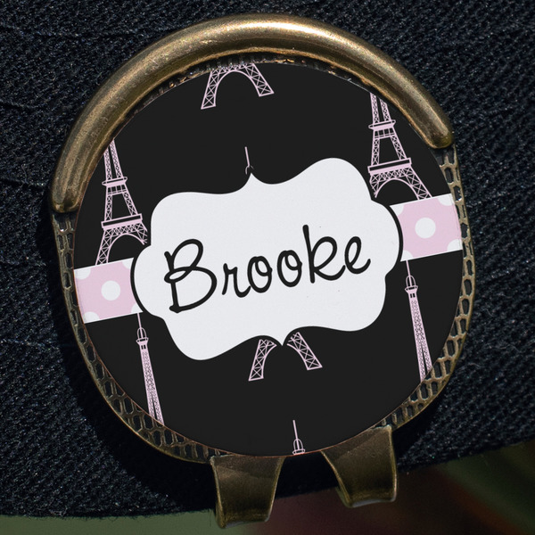 Black Eiffel Tower Golf Ball Marker Hat Clip - Gold - Close Up