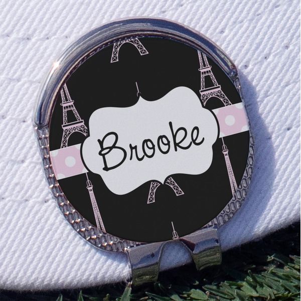 Black Eiffel Tower Golf Ball Marker Hat Clip - Silver - Front
