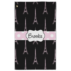 Black Eiffel Tower Golf Towel - Poly-Cotton Blend - Large w/ Name or Text