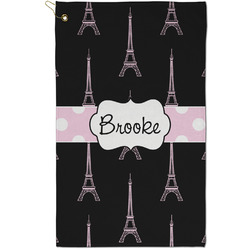 Black Eiffel Tower Golf Towel - Poly-Cotton Blend - Small w/ Name or Text