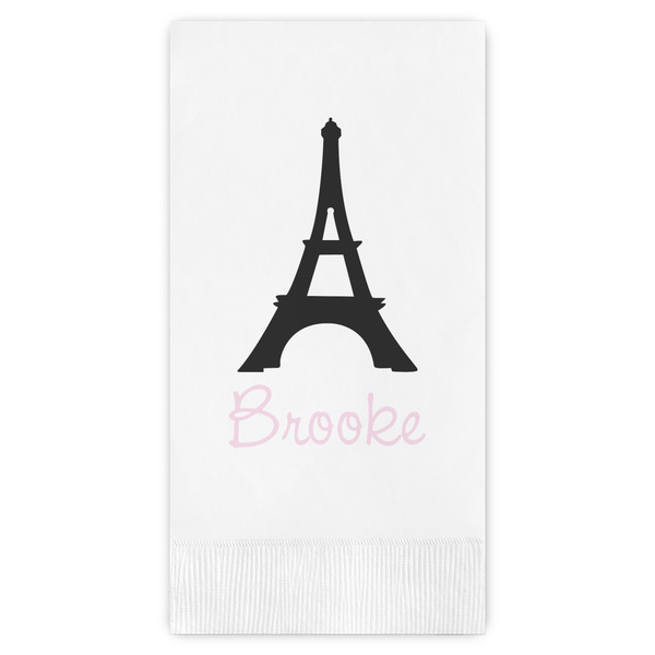 Custom Black Eiffel Tower Guest Napkins - Full Color - Embossed Edge (Personalized)