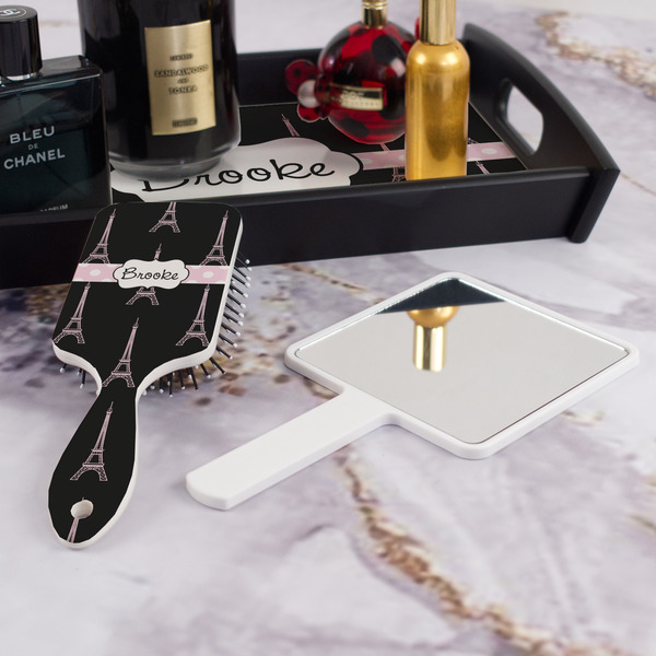 Black Eiffel Tower Hair Brush - With Hand Mirror