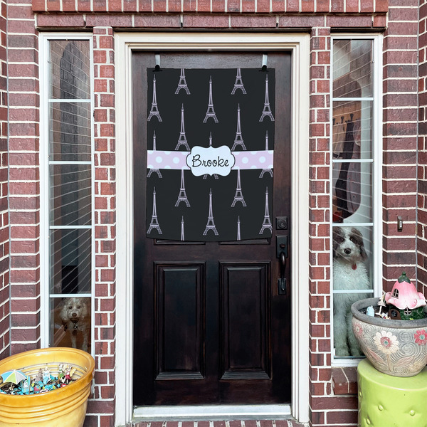 Black Eiffel Tower House Flags - Double Sided - (Over the door) LIFESTYLE
