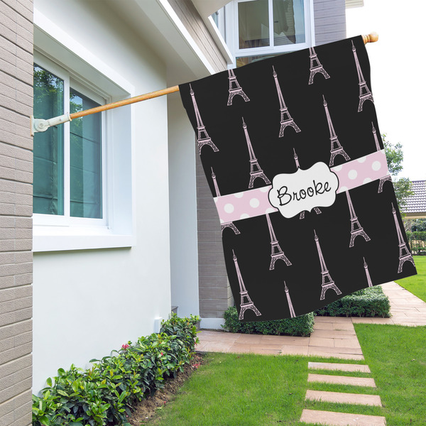 Black Eiffel Tower House Flags - Single Sided - LIFESTYLE