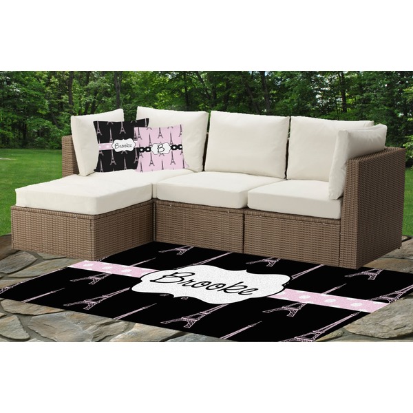 Black Eiffel Tower Outdoor Mat & Cushions