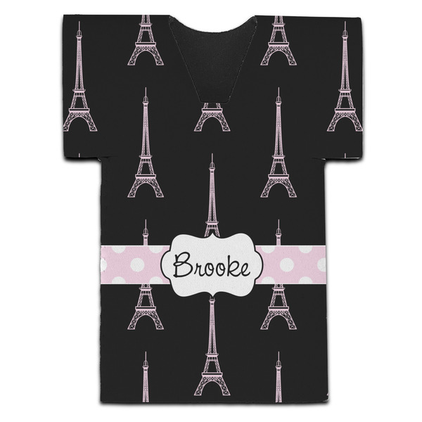 Custom Black Eiffel Tower Jersey Bottle Cooler (Personalized)
