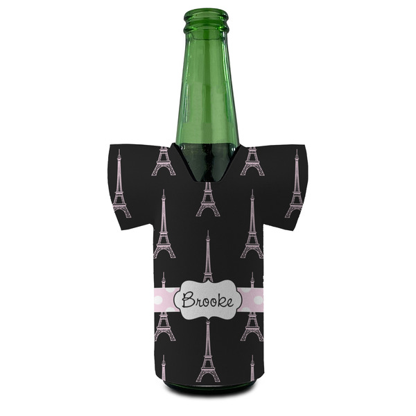 Black Eiffel Tower Jersey Bottle Cooler - FRONT (on bottle)