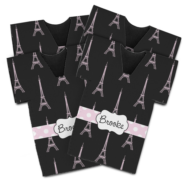 Custom Black Eiffel Tower Jersey Bottle Cooler - Set of 4 (Personalized)