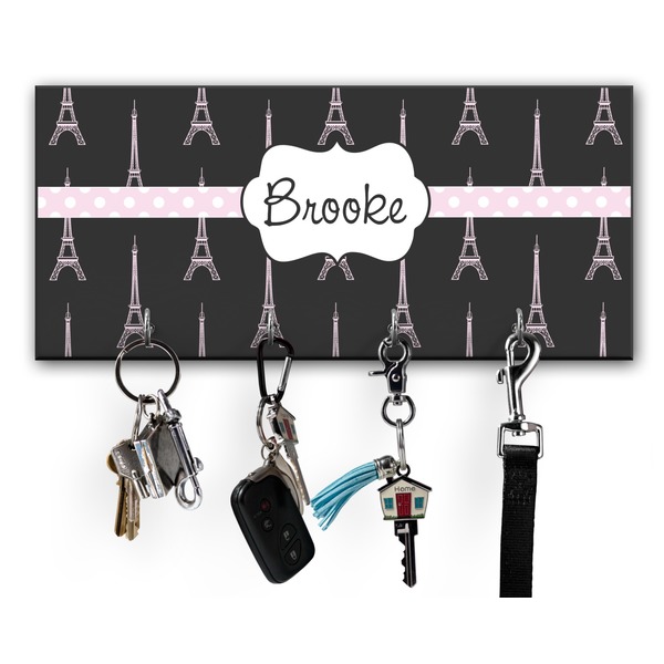 Custom Black Eiffel Tower Key Hanger w/ 4 Hooks w/ Name or Text