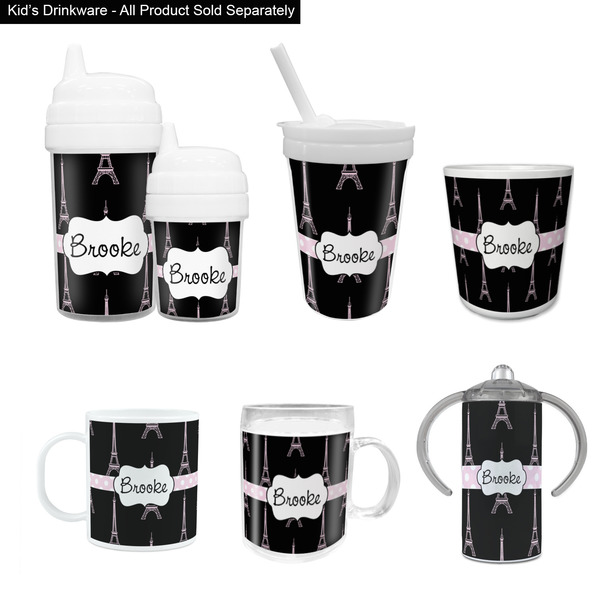 Black Eiffel Tower Kid's Drinkware - Customized & Personalized