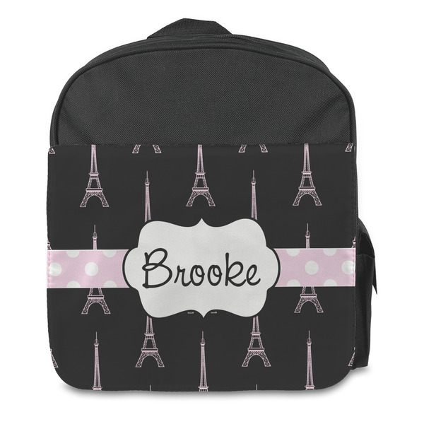 Black Eiffel Tower Kids Backpack - Front