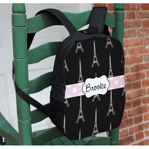 Black Eiffel Tower Kids Backpack - In Context