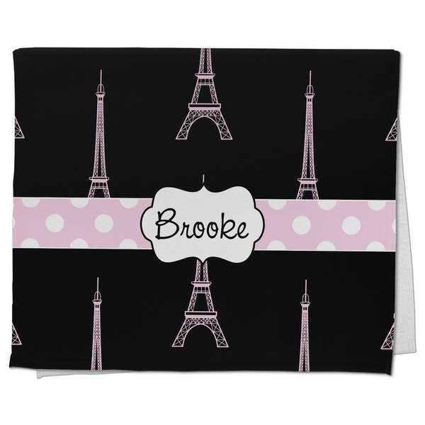 Custom Black Eiffel Tower Kitchen Towel - Poly Cotton w/ Name or Text