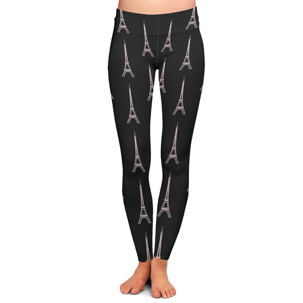 Custom Black Eiffel Tower Ladies Leggings - Extra Small