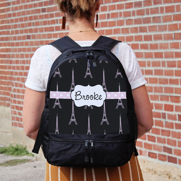 Black Eiffel Tower Large Backpack - Black - On Back