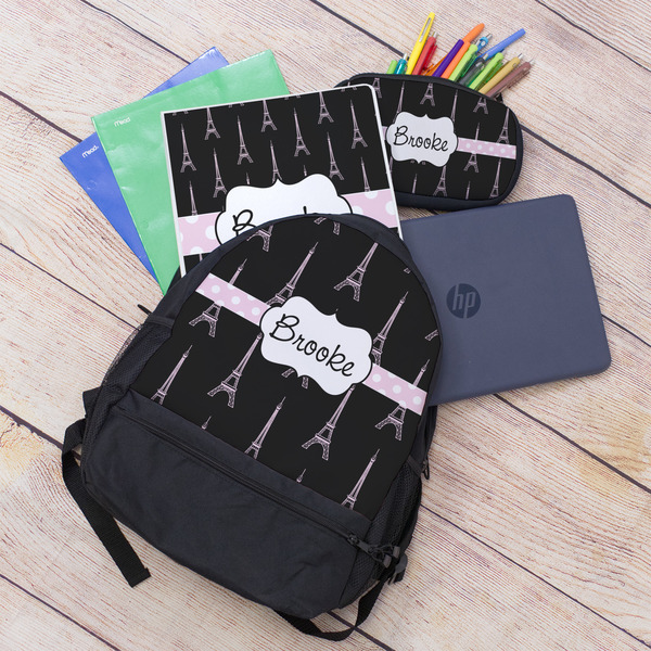 Black Eiffel Tower Large Backpack - Black - With Stuff