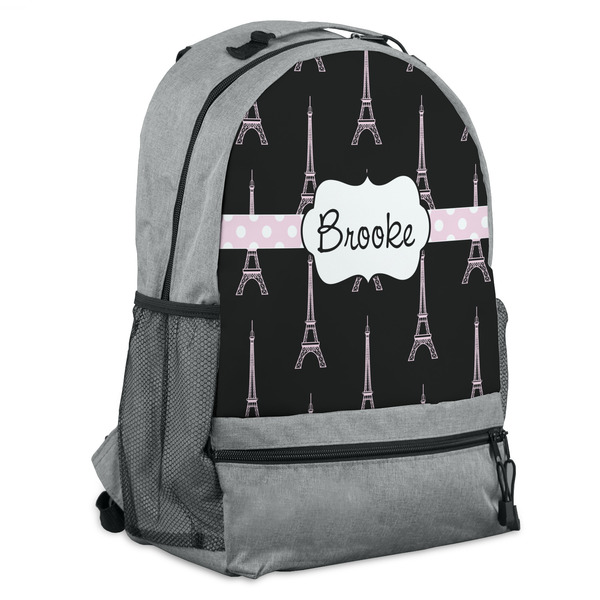 Custom Black Eiffel Tower Backpack - Grey (Personalized)