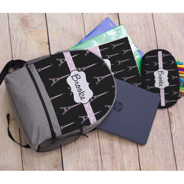 Black Eiffel Tower Large Backpack - Gray - With Stuff