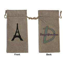Black Eiffel Tower Large Burlap Gift Bag - Front & Back (Personalized)