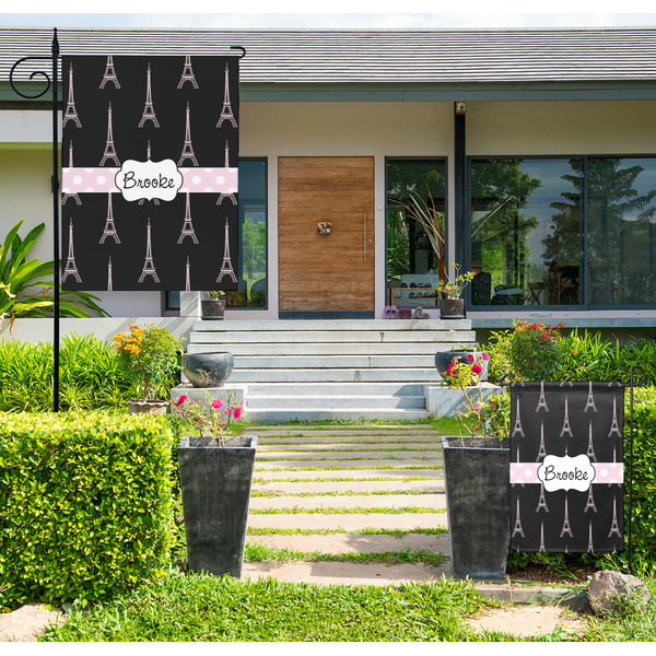 Custom Black Eiffel Tower Large Garden Flag - Double Sided (Personalized)