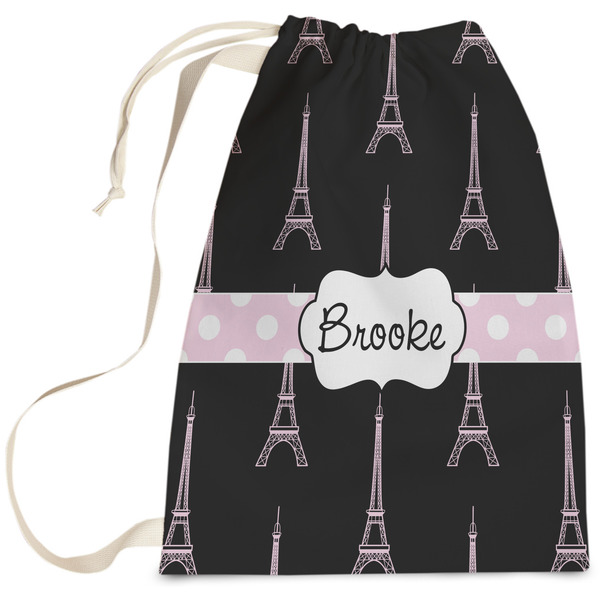 Custom Black Eiffel Tower Laundry Bag - Large (Personalized)