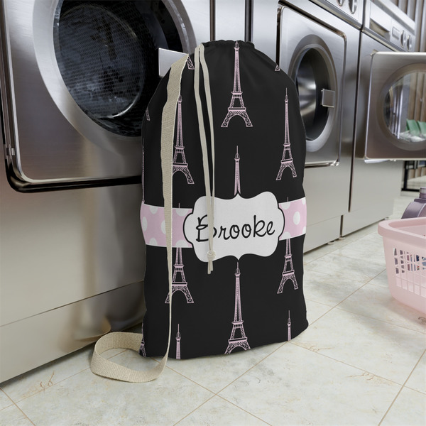 Black Eiffel Tower Large Laundry Bag - In Context
