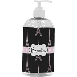 Black Eiffel Tower Plastic Soap / Lotion Dispenser (16 oz - Large - White) (Personalized)