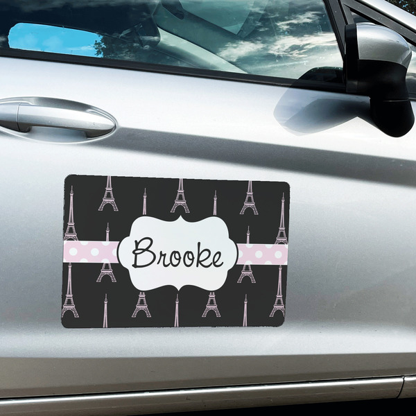 Black Eiffel Tower Large Rectangle Car Magnets- In Context
