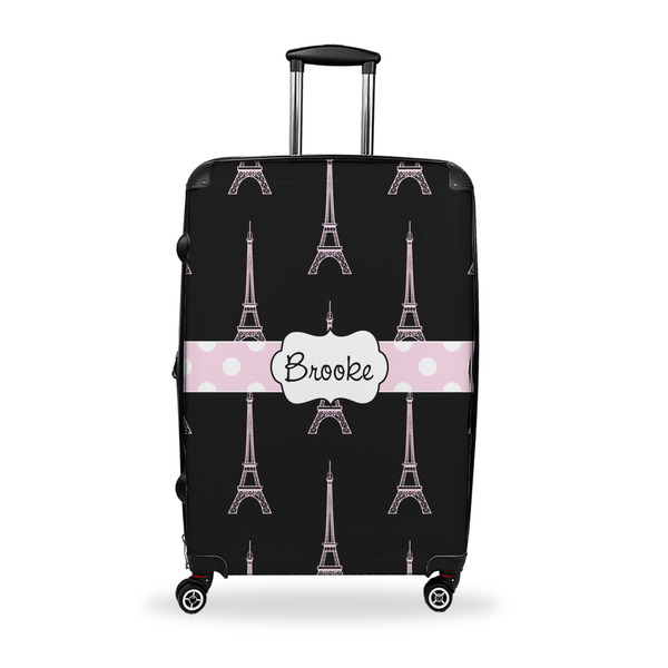 Custom Black Eiffel Tower Suitcase - 28" Large - Checked w/ Name or Text