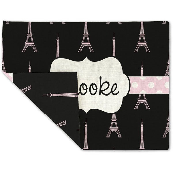 Custom Black Eiffel Tower Double-Sided Linen Placemat - Single w/ Name or Text