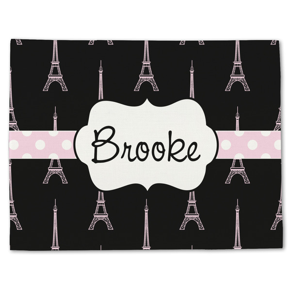 Custom Black Eiffel Tower Single-Sided Linen Placemat - Single w/ Name or Text