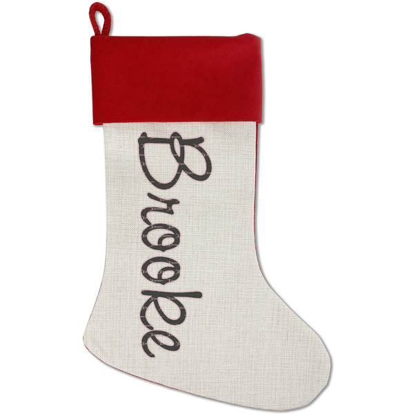 Custom Black Eiffel Tower Red Linen Stocking (Personalized)