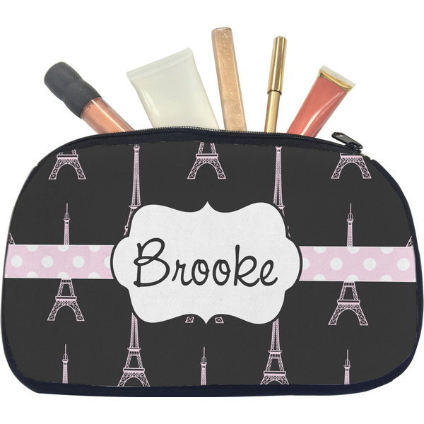 Custom Black Eiffel Tower Makeup / Cosmetic Bag - Medium (Personalized)