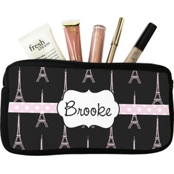 Black Eiffel Tower Makeup / Cosmetic Bag - Small (Personalized)