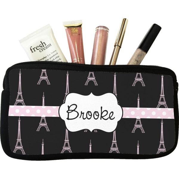 Custom Black Eiffel Tower Makeup / Cosmetic Bag - Small (Personalized)