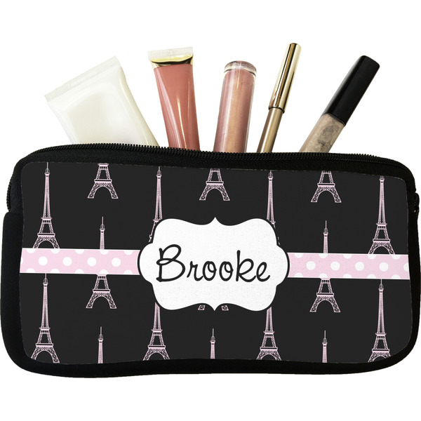 Custom Black Eiffel Tower Makeup / Cosmetic Bag - Small (Personalized)