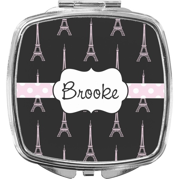 Custom Black Eiffel Tower Compact Makeup Mirror (Personalized)