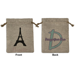 Black Eiffel Tower Medium Burlap Gift Bag - Front & Back (Personalized)