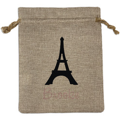 Black Eiffel Tower Medium Burlap Gift Bag - Front (Personalized)