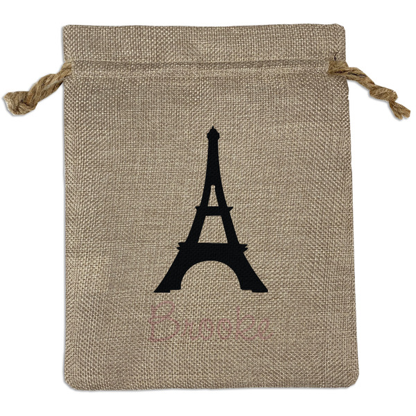 Custom Black Eiffel Tower Burlap Gift Bag (Personalized)