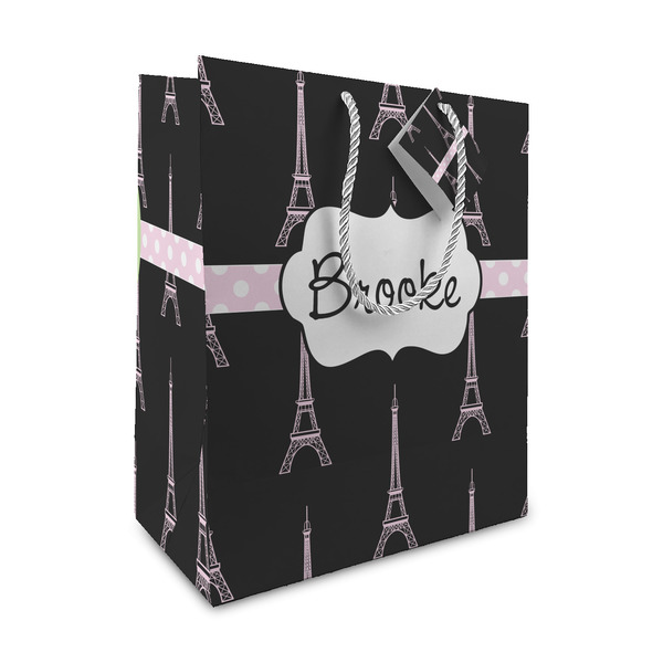 Custom Black Eiffel Tower Medium Gift Bag (Personalized)