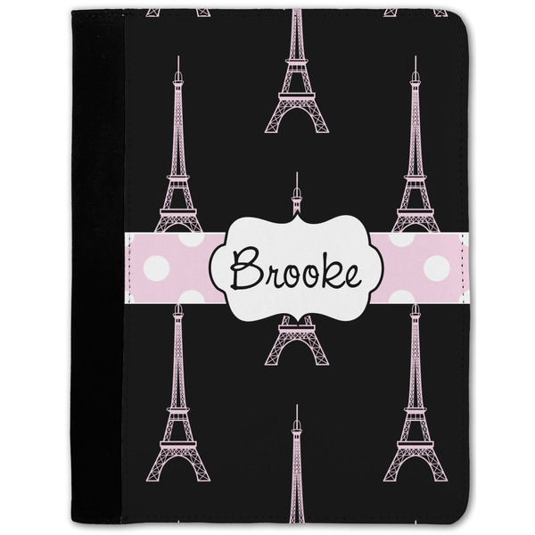 Custom Black Eiffel Tower Notebook Padfolio - Medium w/ Name or Text