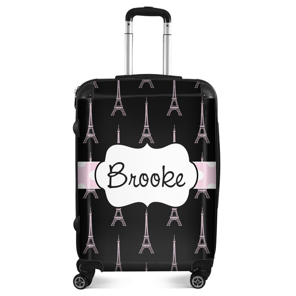 Custom Black Eiffel Tower Suitcase - 24" Medium - Checked (Personalized)